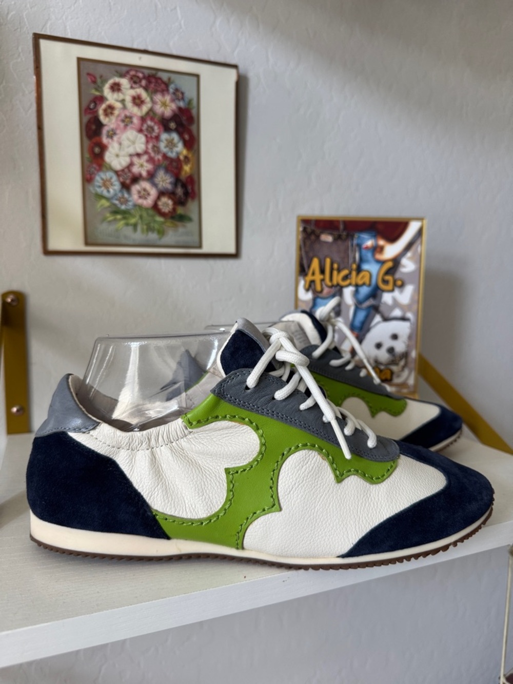 Tory Burch Bi-color green blue Leather Sneaker 8 NWOT - Picture 4 of 11